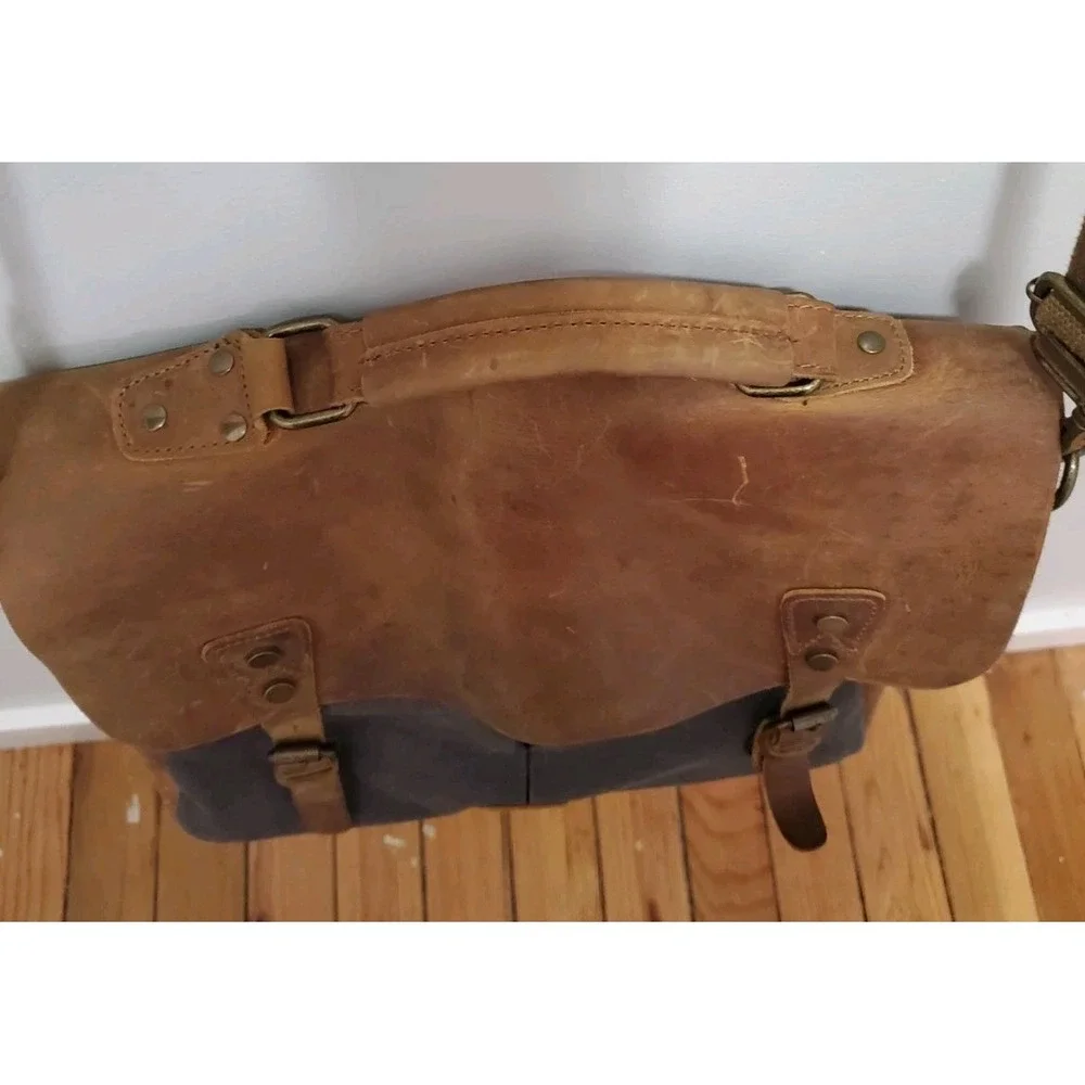 Langforth Messenger Bag Leather & Gray Canvas Laptop CrossBody